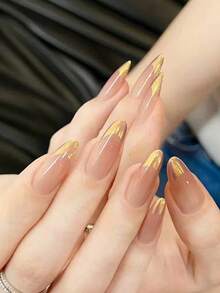 10片纯手工制作的长椭圆形美甲贴片，粉色魔镜粉美甲贴片，法式可爱，柔和闪光，气质优雅，适合女性和女孩，春夏秋冬，节日及日常使用。