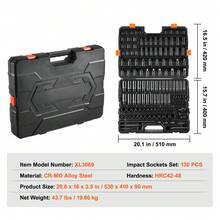 Sockets - 1 Cr-mo 130 Stück 1/4", 3/8", 1/2" SAE Und Metrisch Tief & Leicht - View 7