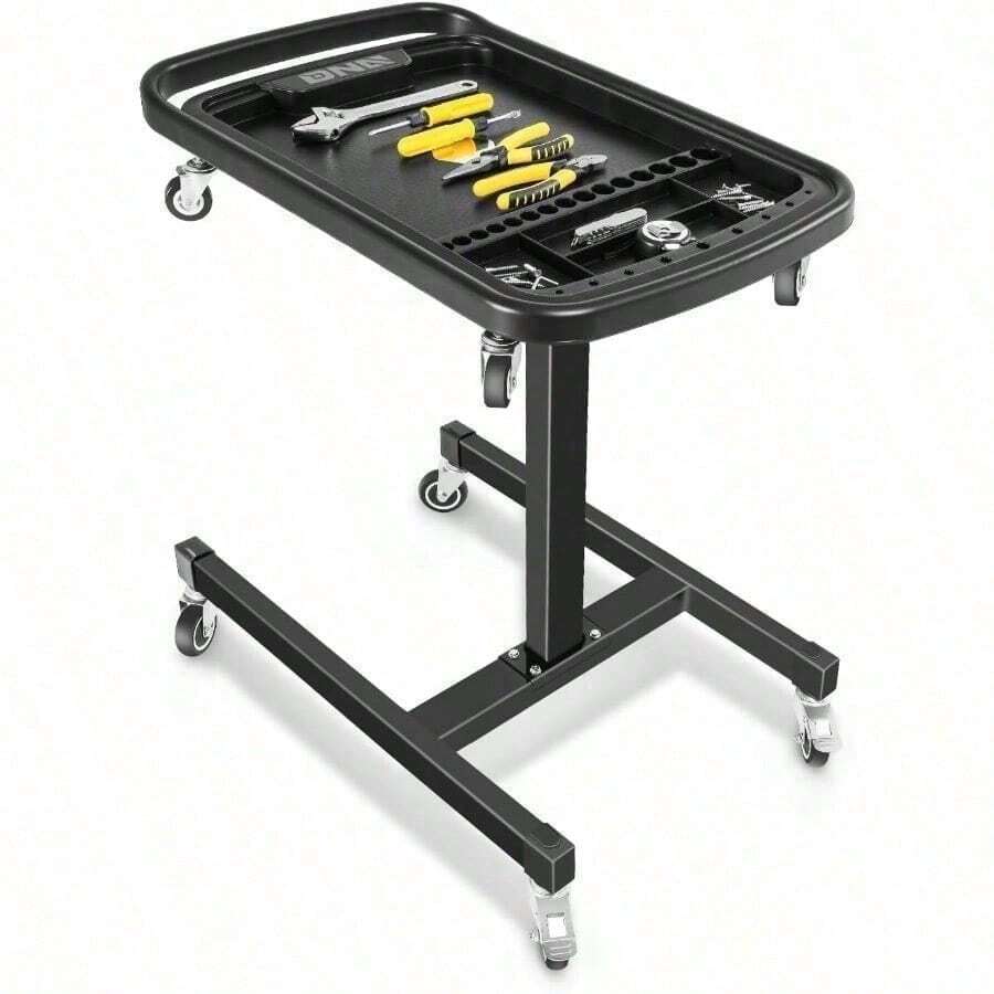 DNA MOTORING Mesa de Trabajo 2 en 1 Altura Ajustable de 30.5 a 47.2 Pulgadas Bandeja de Parte rodante con 4 Rodillos Banco de Trabajo portátil con 2 Ruedas de Freno Capacidad máxima de 120 - Multicolor - Ver 1