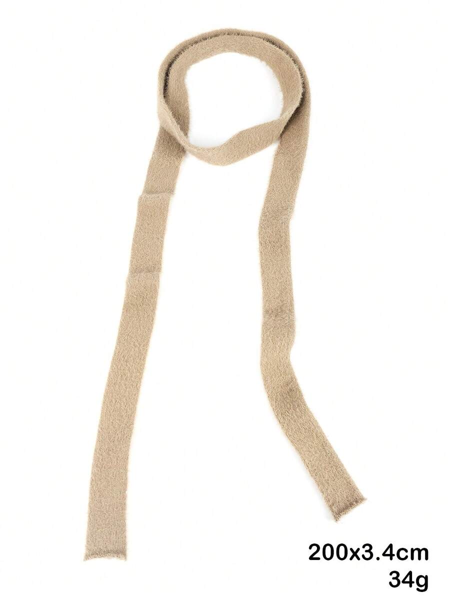 1 pieza Bufanda cuello calentador con lazo de cinta de piel de conejo sintética para mujer, accesorio de cuello de invierno de doble capa - Caqui - Ver 1