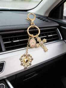 Christian Amulet Keychain,Elegant Golden Cross Keyring With Heart & Faux Pearl Designcolorful Virgin Mary Decoration Pendant, Sparkling Diamond Amulet - Cross Keychain, Bag Amulet, Cross Pendant, Decorative Wallet Backpack Accessories, Headphone Bag Accessories, Luggage And Car Ring Buckle Decoration Keychain, Suitable As Holiday Gift, Valentine'S Day Gift - Multicolor - View 4