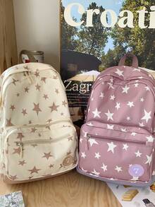 Colorful Star Print Backpack, Suitable For Middle School, High School, College Students, Casual & Travel , Purple - Purple - View 3