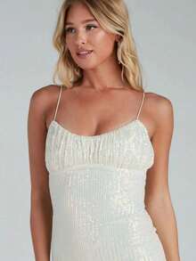 Summer Bead Sexy Suspender Retro Sequined Dress Retro Evening Dress Short - trắng - Xem 10