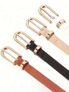 Conjunto de 4 cintos femininos, minimalistas, em couro de cor sólida, ideais para vestidos, jeans e para um visual casual na cintura.