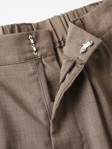 SMILE CHIC 复古高腰西装裤，宽松显瘦直筒阔腿裤，休闲通勤日常百搭，适合春秋季穿着 - 咖啡棕 - 查看 4