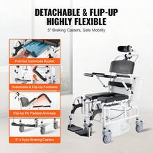Duschrollstuhl, 440 mm breiter Toilettenrollstuhl aus Aluminiumlegierung für Innendusche, Toilettenstuhl mit Bremse für behinderte Erwachsene, Rollstuhl mit einer Tragkraft von 136 kg - Duschrollstuhl, Aluminiumlegierung - Übersicht 5