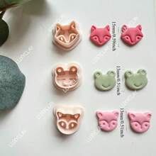 迷你狐狸松鼠青蛙粘土切割器套装，动物主题聚合物粘土切割器，塑料工艺模具，适用于DIY珠宝制作 - 米色 - 查看 8