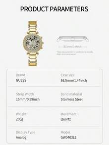 Guess Damski zegarek kwarcowy z wykwintną, pustą tarczą i paskiem ze stali nierdzewnej – lśniący wybór, odpowiedni do codziennego noszenia i na specjalne okazje GW0403L2 - Złoto - Zobacz 9