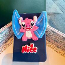 卡通人物莉萝与史迪奇毛绒装饰笔记本，卡通学生笔记本，可爱手工日记本 - A - 查看 3