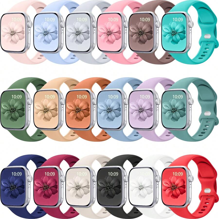 18条/套 柔软硅胶运动表带，兼容 Ultra/Series 11/10/9/8/SE/7/6/5/4/3/2/1，尺寸：38mm、40mm、41mm、42mm、44mm、45mm、49mm，女士防水表带 - 彩色 - 查看 1