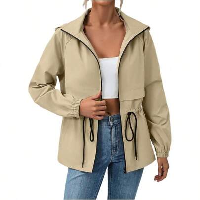 Parka Impermeable Plus Size para Trekking, Capucha con Visera Antigotas y Bolsillos, Rutas en Bici Women's Fall Rain Raincoats