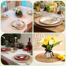Woven Placemats (Set Of 12), Round Rattan Placemats, Woven Hyacinth Willow Placemats, Heat-Resistant And Non-Slip, Suitable For Plates. Care Instructions: Hand Wash Only. - 藤編餐墊 - 查看 5