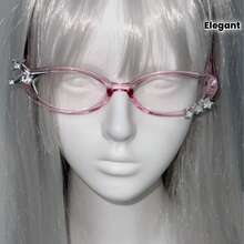 Yabi Y2K Millennium Retro Cute Non-Prescription Pink Cat Eye Glasses Street Photo Artifact - C2 - 查看 6