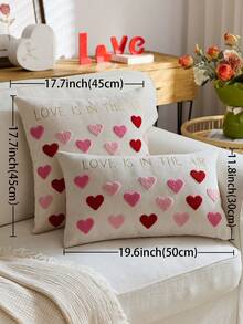 1 pezzo Federa decorativa per cuscino con cuore ricamato "L'amore è nell'aria" per San Valentino, adatta per decorazione interna, federa per cuscino da lancio per primavera/estate, inserto cuscino non incluso - Multicolore - Visualizzare 4