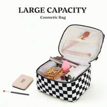 QLPrite Bolsa De Maquillaje Acolchada Bolsa De Maquillaje Grande Floral Para Mujer Bolsa De Maquillaje De Algodón Bolsa De Aseo De Viaje Con Flores. Tablero De Ajedrez Blanco Y NegroQYF - Bàn cờ đen trắng - Xem 4