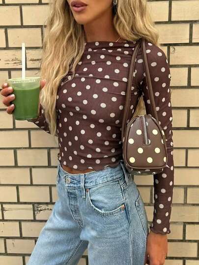 New Arrival Semi-Transparent Fashionable Elegant Polka Dot Knit Sweater Top, Suitable For School, Daily, Date, Street, Airport, Music Festival, All Seasons