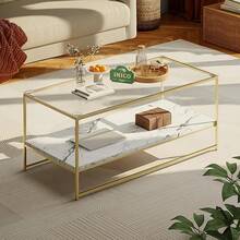 Mesa de Centro para Sala, Mesa de Centro Minimalista, Centro Mesa con Almacenamiento Abierto, Adecuada para Sala de Pequeña, Estar, Oficina, Balcón (Blancoármol) - 90*47*50cm - Ver 4