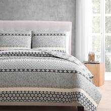 Quilt Set Full Queen Size 3 Piece, Pattern Printed Bedding Coverlet Set, Lightweight Soft Reversible Bedspread Sets For All Season (1 Quilt & 2 Pillow Shams) - Grey - View 2
