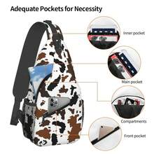 Cow Print Sling Bag For Women Crossbody Bag Cute Animal Skin Texture Black Brown Cowhide Sling Backpack For Men Abstract Animal Spots Pattern Shoulder Bag Gym Sports Travel HiFKing Daypack - BrownBlackWhite - 查看 4
