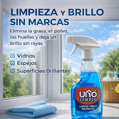 Limpiador de vidrios para ventanas y espejos, sin dejar marcas de agua, eliminando manchas, polvo y vaho.500ml
