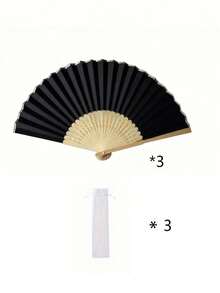 3-60pcs/Set Elegant Folding Hand Fan Set, Includes Bow Tie And Gift Bag, Bride's Bamboo Handheld Fan, Suitable As Bridesmaid Gift And Wedding Decor, Perfect For Parties, Events, And Summer Accessory - Black - View 12