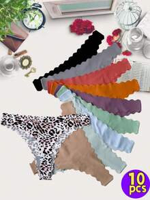 20 Women's Panties Blend Morandi Soft Hues With Dark Leopard. Delicate Prints, Skin - Friendly Fabric, Elastic & Icy - Feel For A Snug Fit. Macaron Colors, Simple Or Sexy. Cute, Comfy, Printed Thongs. Comfort Fashion Breathable Underwear Womenswear - 10pcs - 查看 1