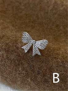 1pc Zirconia Crystal Bow Clip-On Earrings, No Piercing Needed, Gold/Silver Color, Suitable For Women And Girls, Fashionable And Stylish - Multicolor - View 4