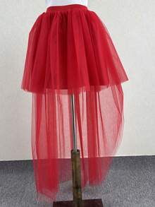 Women's High Low Mesh Net Lace Overlay Maxi Skirt