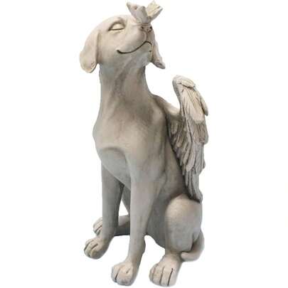 Estatua conmemorativa de perro ángel, Estatua conmemorativa de perro ángel tallada a mano, Fabricada en material de resina, Adecuada para decoración de lápidas, Recuerdo de mascotas