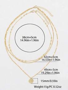 2pcs European & American Fashion Round Geometric Pendant Multilayer Gold Tone Necklace, Suitable For Gifts And Daily Wear - Alloy Multi-layer Necklace - View 9
