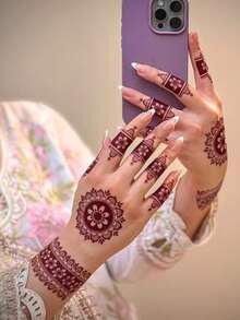 2pcs Red Henna Mandala Lace Pattern Temporary Tattoo Stickers, Waterproof Sweatproof, Easy To Remove, Suitable For Arms, Hands, Feet, Back, Neck, Eid Al-Adha, Festivals, Daily Parties, Gatherings