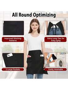 3 Piezas Delantales Corto de Cintura con 3 Bolsillos, Impermeable Chef Delantal Negro para Hombres y Mujeres, Delantal de Cocina Camarero Ajustable para Restaurante Cafetería - Negro - 70x46 cm - Ver 6
