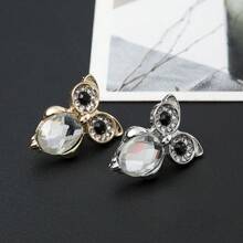 1 Cute Alloy Full Diamond Crystal Owl Lapel Pin Exquisite Women's Animal Clothing Accessory - Silver - View 3