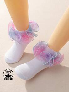 1 Pair Baby Girls' Lace Trim Ruffle Princess Dance Socks - Multicolor - View 8