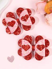 2pcs Valentine's Day Hair Bows For Baby Girls Bling Love Hair Clips Sparkly Glitter Bow Barrettes Alligator Clips Girls Gifts Sweet Princess Valentine's Hairpins Baby Hair Accessories - Multicolor - View 4