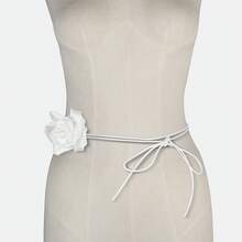 1 Satin Rose Flower Waist Accessory Women's Fashionable Artistic Retro Tie Accessory Necklace Belt - 白色 - 查看 6