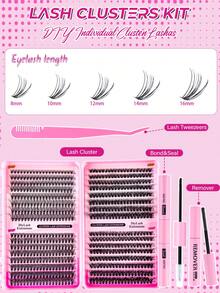MEM 640pcs Eyelash Extension Kit, DIY Eyelash Extension Set, Individual Lash Clusters, D-Curl, Eyelash Extension Kit Includes Eyelash Glue, Remover, Fixing Gel And Applicator Brush, Easy To Self-Apply At Home (30D-40D-50D). Eyelash Extension Set, Suitable For Travel, Daily Wear (Suitable For Beginners), Wedding, Date, Party, Holiday, Also Great As Christmas/Halloween/Gift Eyelash Set. - Black - View 4