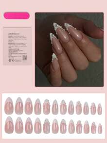 24片装中号杏仁形法式美甲贴纸，珍珠装饰，优雅别致，适合女性和女孩日常、约会、办公、居家、派对等场合使用。 - 白色 - 查看 2
