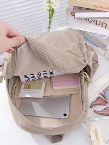 1 PC Khaki Corduroy Women's High-End Large-Capacity Travel Backpack,Multifunctional And Large Capacity Fashionable And Casual Large Capacity Portable Zipper School Bags,Travel Storage Stationery Storage,Vacation Essentials Satchel, Suitable For Earphones, Chargers, Lipstick, Cosmetics, Perfume, Skin Care And Beauty Products, Nurses, Students, Keys, Holiday Gifts - 卡其色 - 查看 7