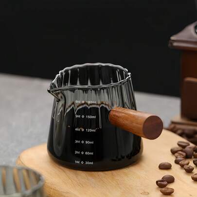 180毫升/6盎司玻璃咖啡杯，带木柄 - 耐热（冷热饮皆宜），可放入洗碗机和冰箱，可重复使用，透明黑色/咖啡豆友好型玻璃杯，适用于家庭、办公室、咖啡店 - 送给咖啡爱好者的完美礼物