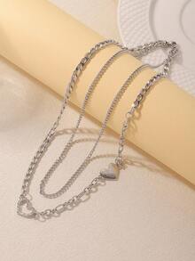 1pc Design Double Layer Titanium Steel Chain Necklace For Women, Suitable For Daily Wear