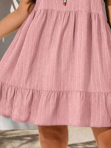 Plus Size Middle Eastern Style Round Neck Solid Color Fashionable European And American Retro Casual Short Sleeve Dress - Pink - View 5