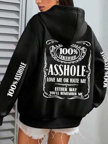 Plus Size Women Slogan Print Drop Shoulder Long Sleeve Casual Loose Thermal Lined Hoodie Sweatshirt, Autumn/Winter - Đỏ - Xem 10