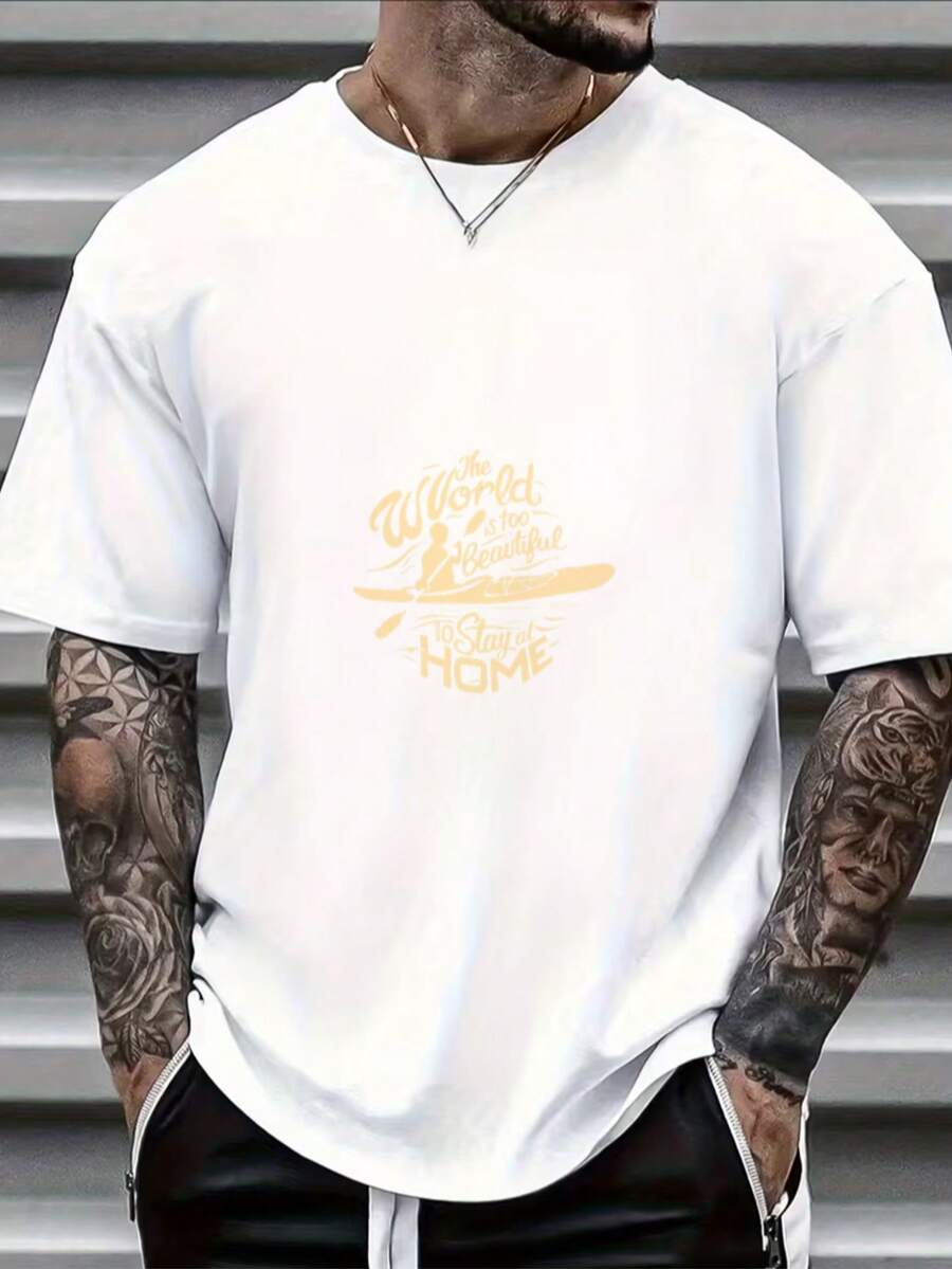Black Short-Sleeved Shirt With Yellow Paddle Character Pattern And Text - White - View 1