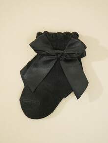 5 đôi tất trẻ em màu đen thắt nơ, tất ren cho bé gái, tất cơ bản, tất trẻ em, tất đen, tất cho bé, tất trẻ sơ sinh, tất viền bèo nhún - màu đen - Xem 5