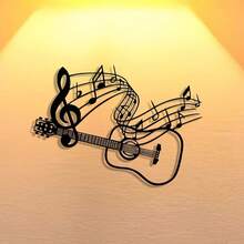 1pc Music Note & Guitar Metal Wall Art Decor, Black Iron Decorative Symbol, Suitable For Living Room, Bedroom, Home And Cafe, Farmhouse Music Theme Wall Hanging, Housewarming Gift - Black - View 1