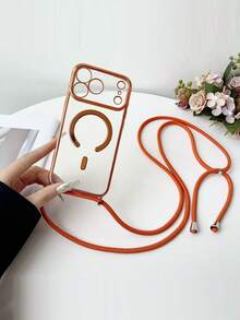 奢华斜挎项链挂绳电镀透明手机壳，兼容 17 Air 16 E 16 15 14 13 12 Pro Max 11，亮面磁吸无线充电保护套