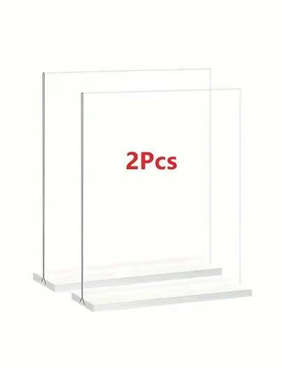 2pcs Clear Acrylic Display Boards, Suitable For Tabletop, Meeting Desk, Price Tag, Advertisement Display, Applicable For Wedding, Party, Birthday, Valentine's Day And Other Occasions
