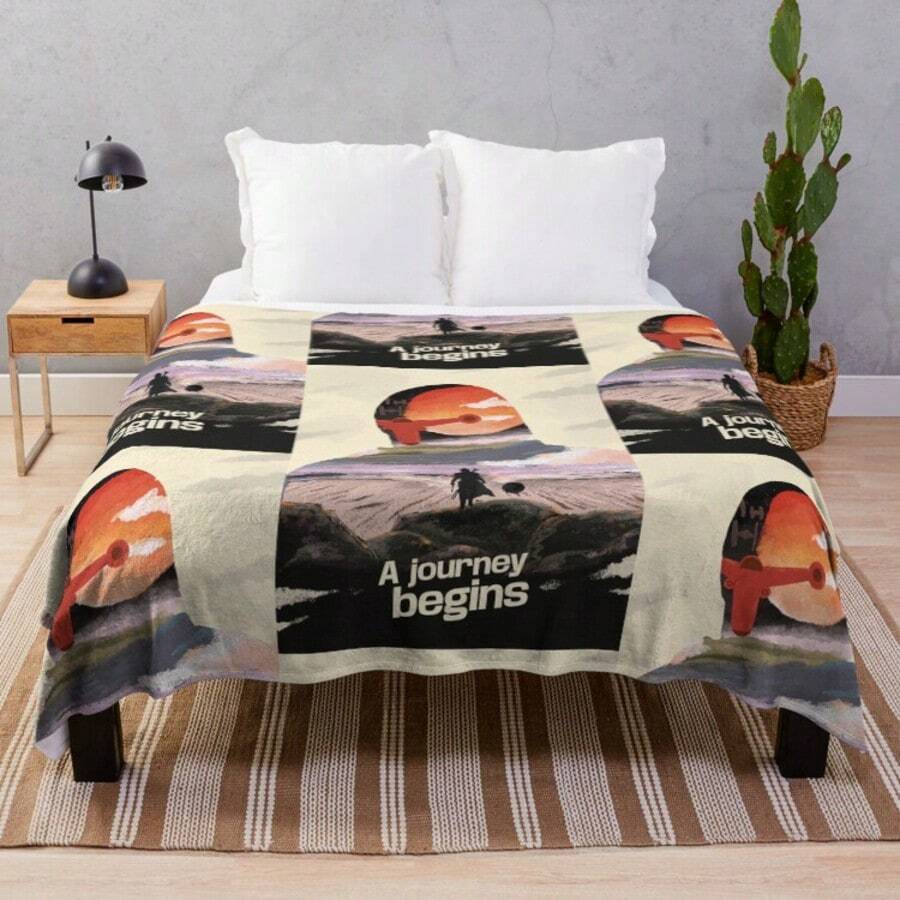 Desert Journey – Mandalorian & Grogu Silhouette Art Throw Blanket - 主圖顏色 - 查看 1