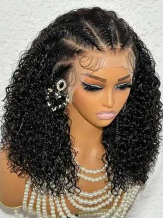Mjuk 16 tum lång svart kinky lockig 180 densitet spetsfrontperuk för afrikanska kvinnor babyhår värmebeständigt förplockat limfritt dagligt hår